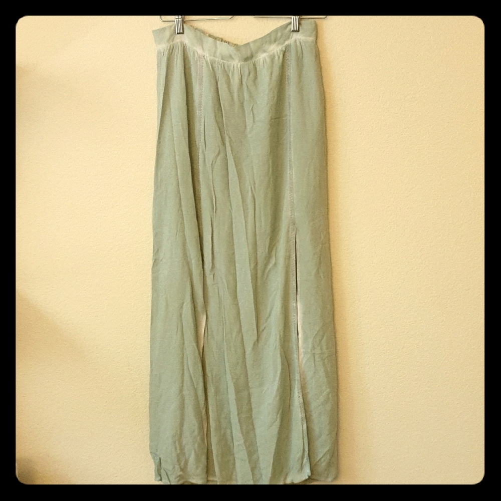 Zara Basic Mint Green Double Slit Maxi Skirt